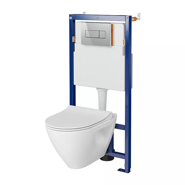 Set rezervor WC cu cadru B606 Cersanit Tech Line Opti si clapeta A1 crom plus vas WC Mille Plus cu capac alb picture - 1