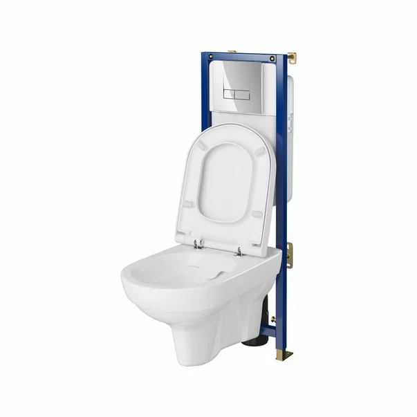 Set rezervor WC cu cadru B621 Cersanit Tech Line Base si clapeta Smart crom plus vas WC City cu capac alb picture - 4