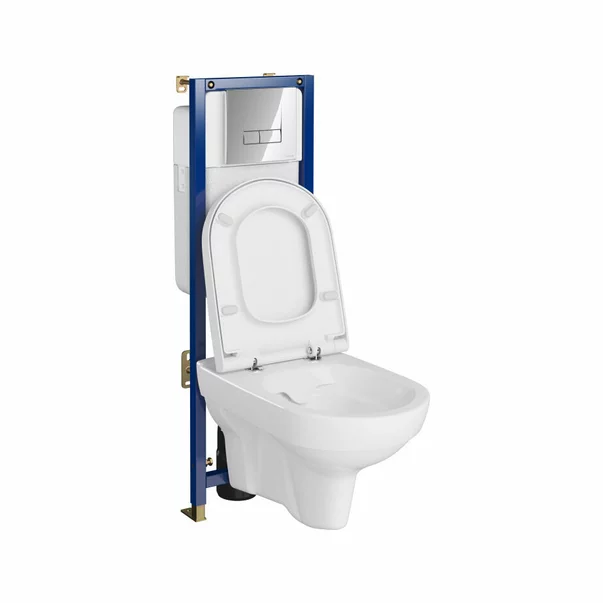 Set rezervor WC cu cadru B621 Cersanit Tech Line Base si clapeta Smart crom plus vas WC City cu capac alb picture - 2