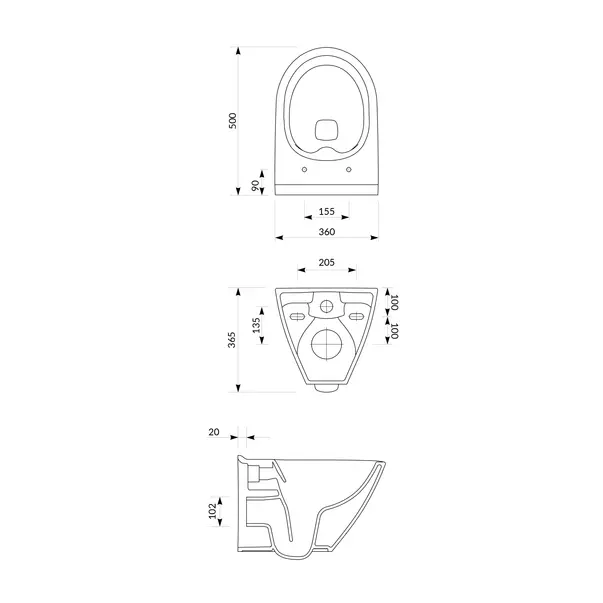 Set rezervor WC cu cadru B625 Cersanit Tech Line Opti si clapeta A1 negru plus vas WC Mille Plus cu capac alb picture - 3
