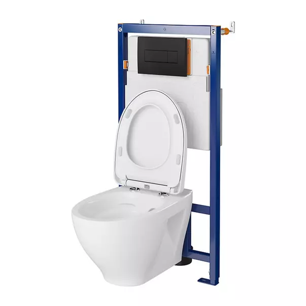 Set rezervor WC cu cadru B626 Cersanit Tech Line Opti si clapeta A1 negru plus vas WC Moduo cu capac alb picture - 2