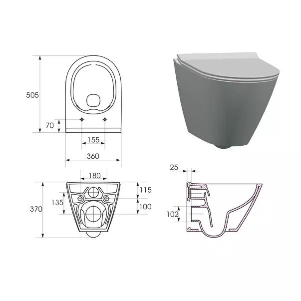 Set rezervor WC cu cadru B628 Cersanit Tech Line Opti si clapeta B1 negru plus vas WC City cu capac alb picture - 4