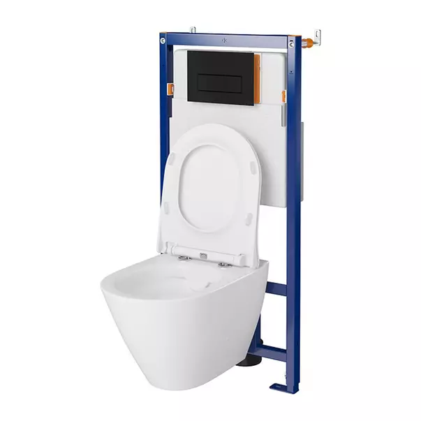 Set rezervor WC cu cadru B628 Cersanit Tech Line Opti si clapeta B1 negru plus vas WC City cu capac alb picture - 2