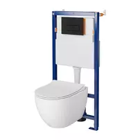 Set rezervor WC cu cadru B630 Cersanit Tech Line Opti si clapeta B1 negru plus vas WC Zen cu capac alb