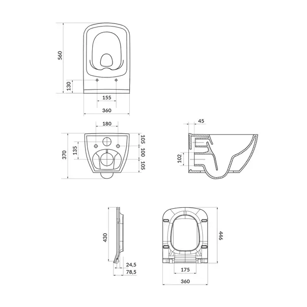 Set rezervor WC cu cadru B631 Cersanit Tech Line Opti si clapeta B2 negru plus vas WC Virgo cu capac alb picture - 5