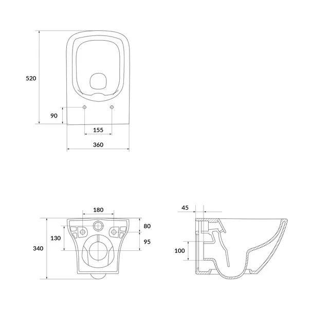 Set rezervor WC cu cadru B643 Cersanit Tech Line Opti si clapeta B1 negru plus vas WC Larga cu capac alb picture - 2