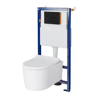Set rezervor WC cu cadru B649 Cersanit Tech Line Opti si clapeta B1 negru plus vas WC Inverto cu capac alb