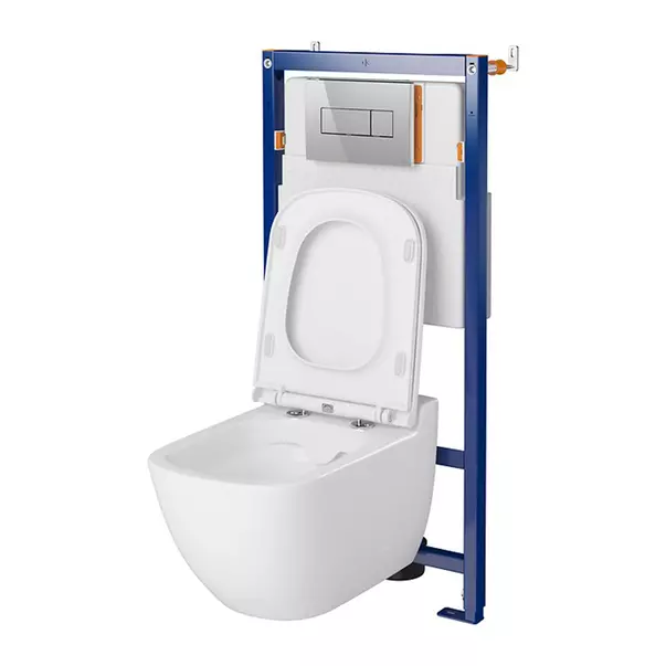 Set rezervor WC cu cadru B657 Cersanit Tech Line Opti si clapeta A1 crom plus vas WC Caspia cu capac alb picture - 2