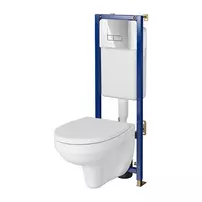 Set rezervor WC cu cadru B677 Cersanit Tech Line Base si clapeta Smart crom plus vas WC Cersania cu capac alb