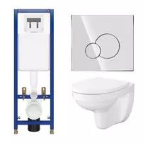 Set rezervor WC cu cadru B679 Cersanit Tech Line Base si clapeta Circle crom plus vas WC Cersania cu capac alb