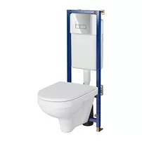 Set rezervor WC cu cadru B681 Cersanit Tech Line Base si clapeta Smart crom plus vas WC Zip cu capac alb
