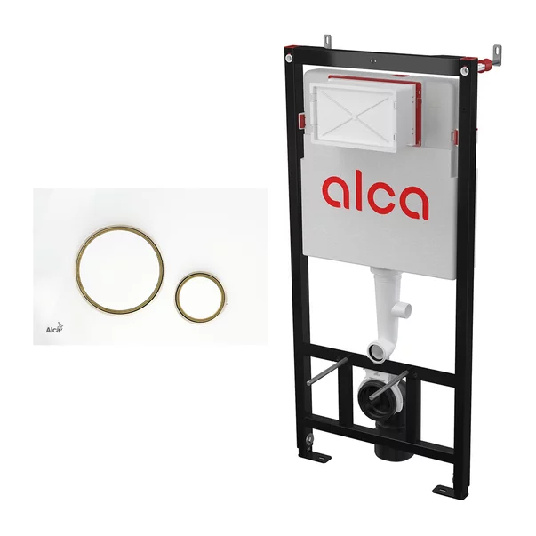 Set rezervor WC cu cadru incastrat Alca AM101/1120 si clapeta de actionare Thin M775 alb - auriu plus vas WC Rune Jorg alb cu capac softclose picture - 3