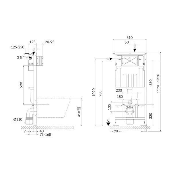 Set rezervor WC cu cadru incastrat Cersanit Tech Line Opti B651 si clapeta de actionare B2 negru mat picture - 3