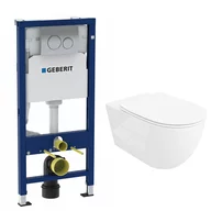 Set rezervor WC cu cadru incastrat Geberit Duofix cu set fixare si clapeta crom Delta20 plus vas WC Rune Ivaldi Grande alb cu capac slim softclose