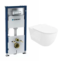Set rezervor WC incastrat cu set fixare Geberit Duofix Up100 si clapeta Delta crom plus vas WC Rune Ivaldi Grande alb cu capac slim softclose