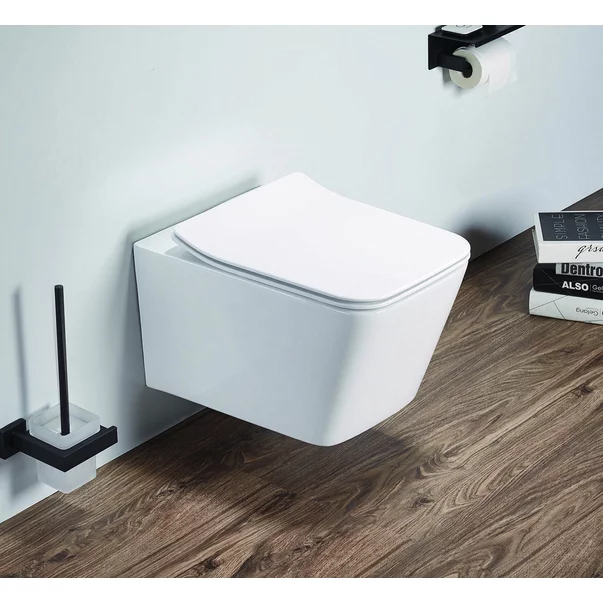 Set rezervor WC incastrat cu set fixare Geberit Duofix Up100 si clapeta Delta crom plus vas WC Rune Jord alb cu capac slim softclose picture - 2