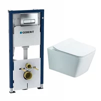 Set rezervor WC incastrat cu set fixare Geberit Duofix Up100 si clapeta Delta crom plus vas WC Rune Jord alb cu capac slim softclose