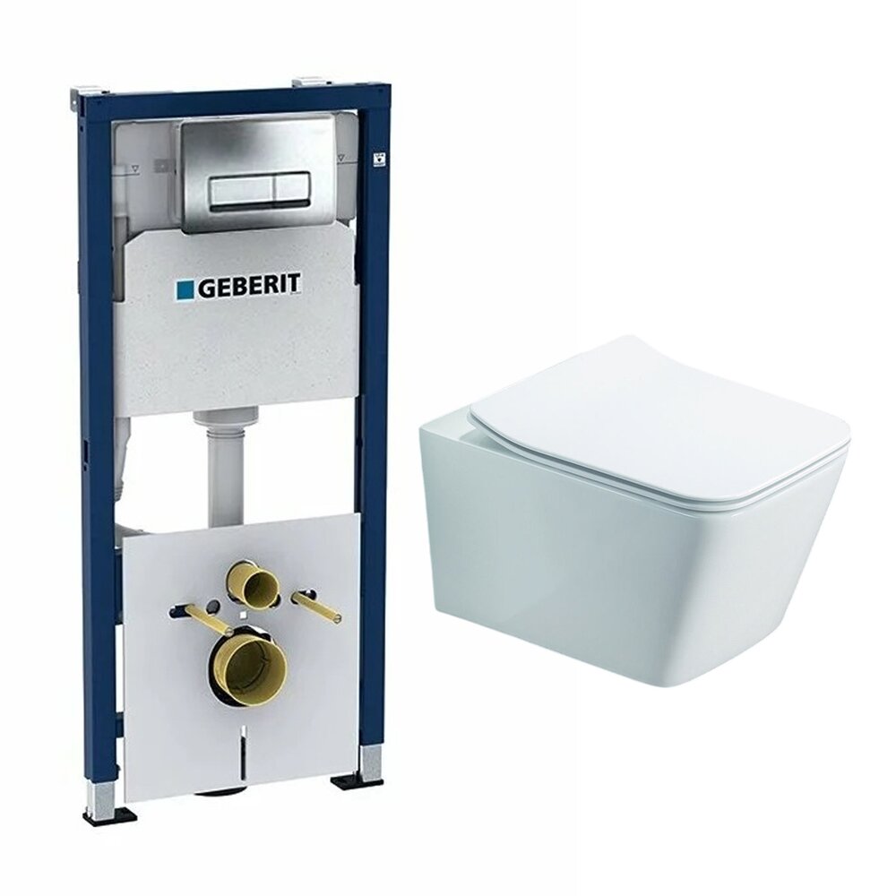 Set rezervor WC incastrat cu set fixare Geberit Duofix Up100 si clapeta Delta crom plus vas WC Rune Jord alb cu capac slim softclose