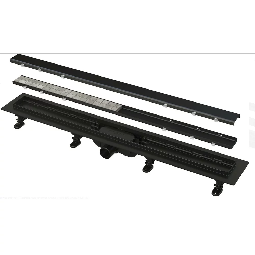 Set rigola pentru dus cu capac Alca APZ19 Black Simple 75 cm