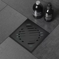 Set rigola pentru dus Inter Ceramic New Generation cu capac cu fante diagonale 10x10 cm finisaj negru lucios