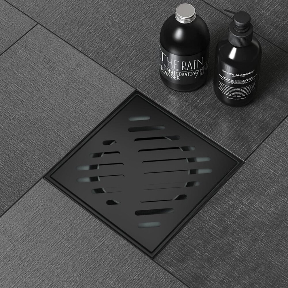 Set rigola pentru dus Inter Ceramic New Generation cu capac cu fante diagonale 10x10 cm finisaj negru lucios