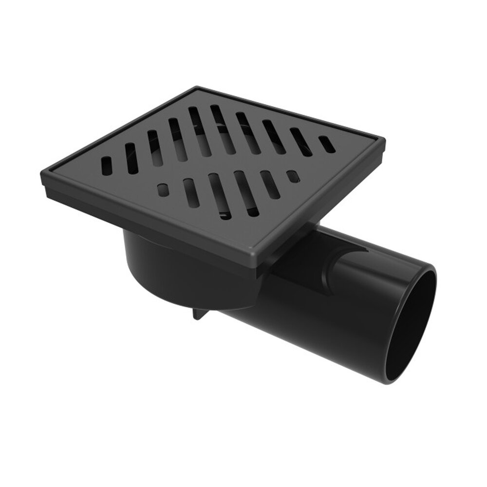 Set rigola pentru dus Inter Ceramic New Generation cu capac cu fante diagonale 10x10 cm finisaj negru mat