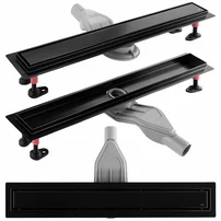 Set rigola pentru dus plus capac negru Rea Neox Superflow 80 cm