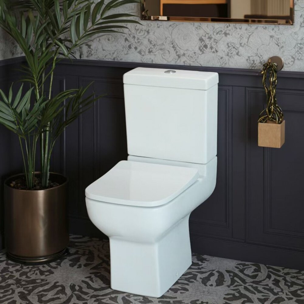 Set vas WC compact pe pardoseala Inter Ceramic Dante Rimless alb cu rezervor si capac softclose