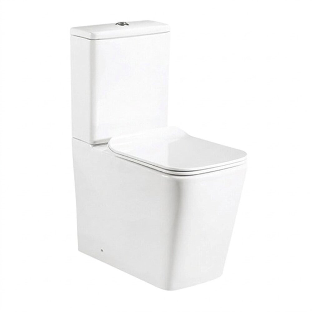 Set vas WC compact pe pardoseala Rune Isa Rimless alb cu rezervor si capac softclose