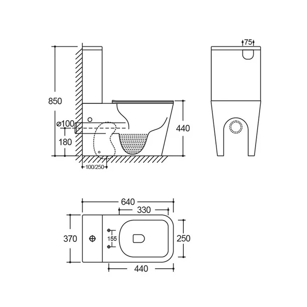 Set vas WC compact pe pardoseala Rune Isa Rimless negru mat cu rezervor si capac softclose picture - 2
