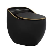 Set vas WC compact pe pardoseala Rune Ymir Rimless negru-auriu cu rezervor si capac softclose