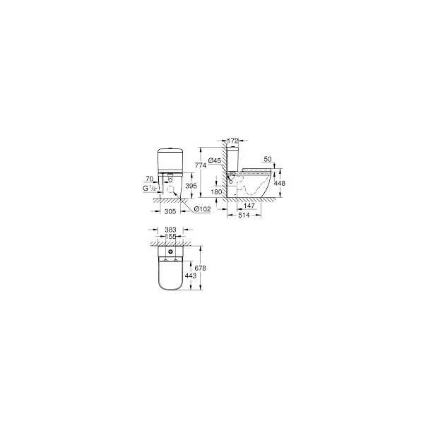 Set vas wc Grohe Euro Ceramic BTW Triple Vortex, PureGuard cu rezervor si capac softclose picture - 5
