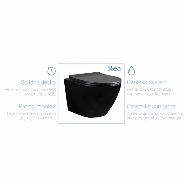 Set vas wc negru suspendat Rea Carlo Mini rimless capac slim softclose picture - 4