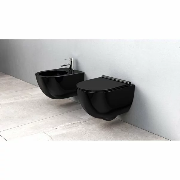 Set vas wc negru suspendat Rea Carter rimless capac softclose picture - 2