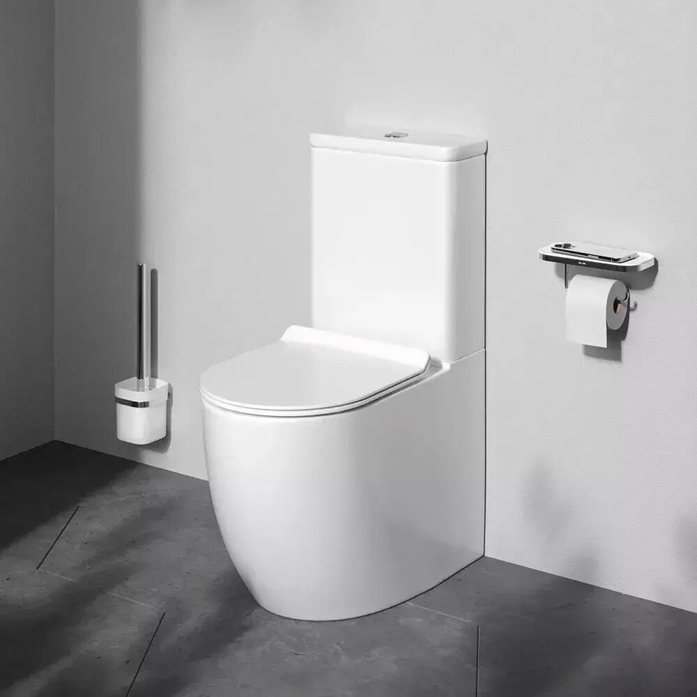 Set vas WC pe pardoseala AM.PM Like Aquaspin cu capac softclose alb lucios si rezervor aparent