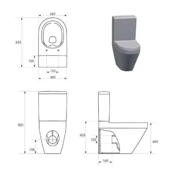 Set vas WC pe pardoseala Cersanit Crea back-to-wall cu capac softclose slim alb fara rezervor picture - 7