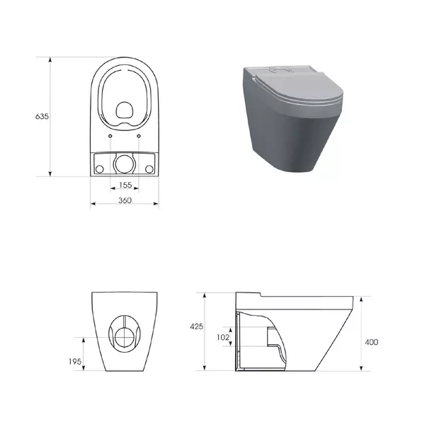 Set vas WC pe pardoseala Cersanit Crea back-to-wall cu capac softclose slim alb fara rezervor picture - 8
