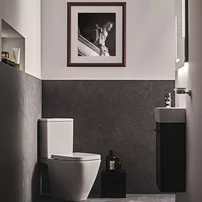 Set vas WC pe pardoseala Ideal Standard i.life S Compact rimless cu rezervor pe colt si capac softclose - alb lucios