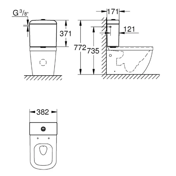 Set vas wc pe pardoseala si rezervor Grohe Euro Ceramic Rimless alimentare laterala picture - 4