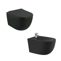 Set vas wc rimless cu capac softclose si bideu Fluminia Minerva negru mat