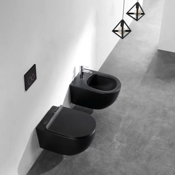 Set vas WC rimless suspendat Fluminia Minerva si capac softclose negru mat picture - 1