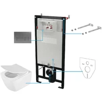 Set vas wc suspendat cu capac Deante Anemon rimless, rezervor incastrat si clapeta actionare titan
