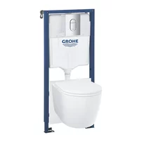Set vas WC suspendat Grohe Bau Ceramic Rimless alb cu capac, clapeta si rezervor incastrat
