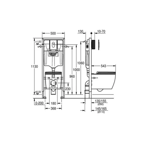 Set vas WC suspendat Grohe Bau Ceramic Rimless alb cu capac, clapeta si rezervor incastrat picture - 10