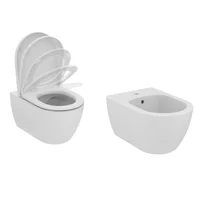 Set vas WC suspendat Ideal Standard Ellisse cu capac softclose alb si bideu
