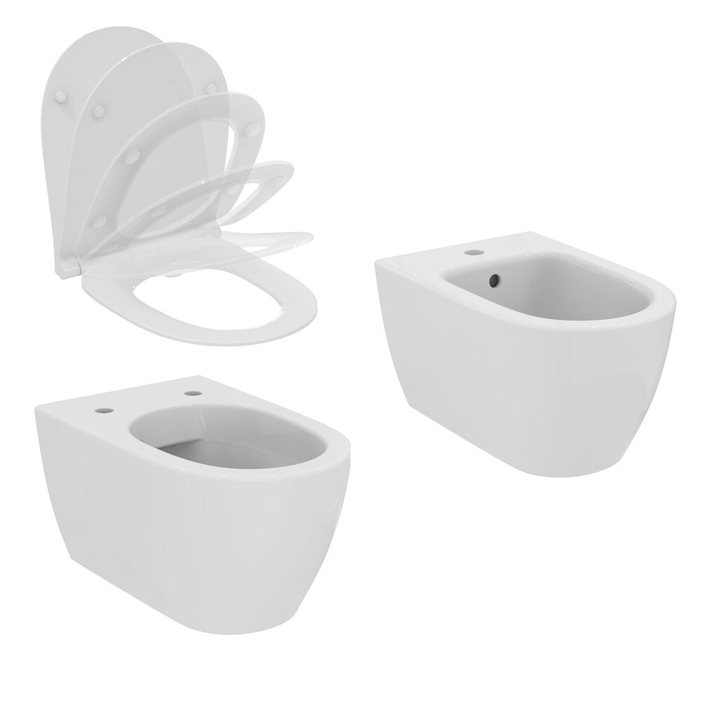 Set vas WC suspendat Ideal Standard I.life O cu capac softclose alb si bideu