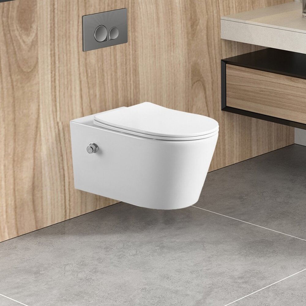 Set vas WC suspendat Inter Ceramic Lux cu functie bideu alb lucios si capac softclose