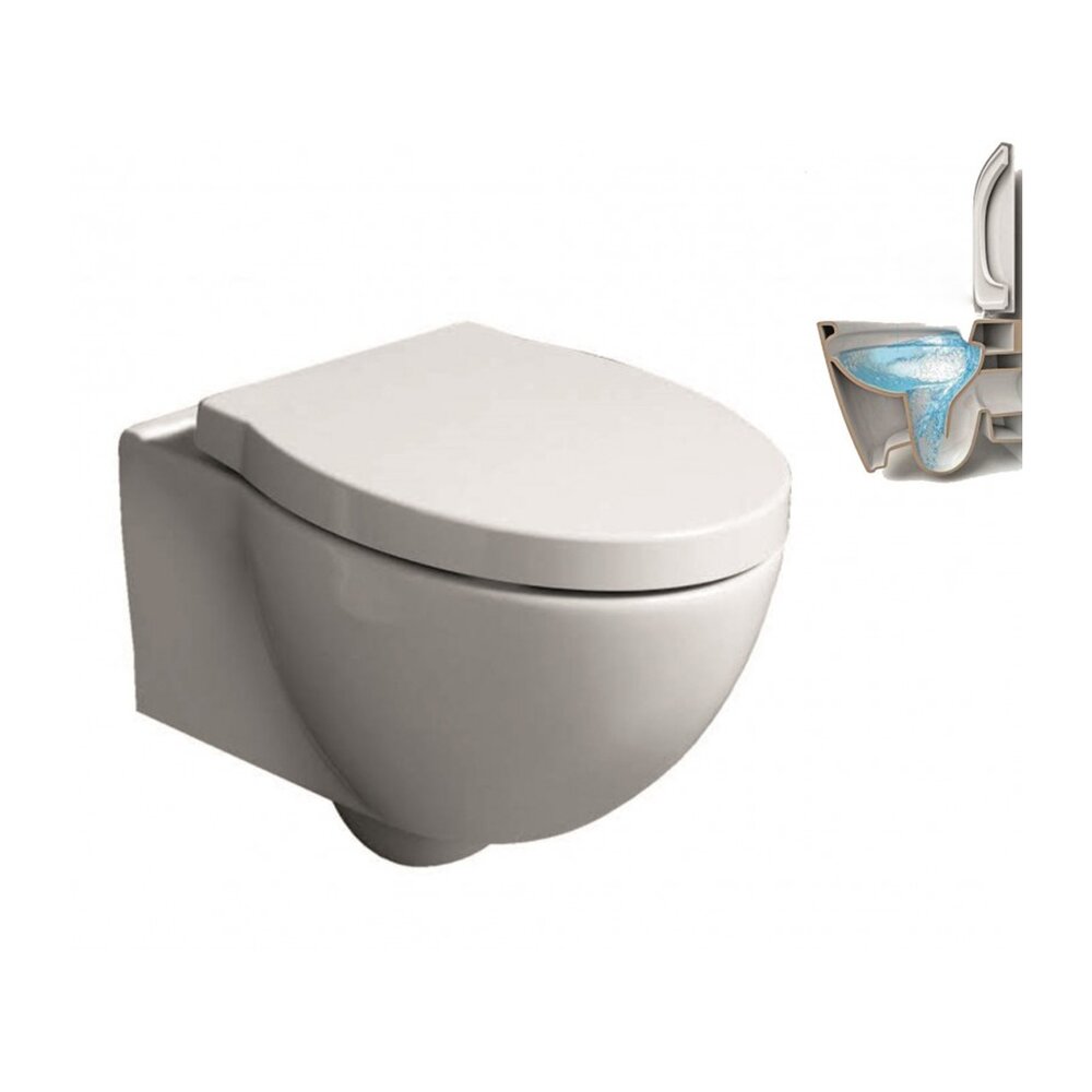 Set vas WC suspendat Inter Ceramic Rimless alb lucios capac softclose