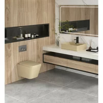 Set vas WC suspendat Inter Ceramic Rimless bej mat cu capac softclose