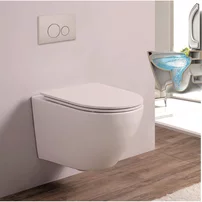 Set vas WC suspendat Inter Ceramic Rimless cu capac slim alb finisaj mat